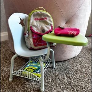 American Girl Desk, Backpack, Pencil Pouch and Math Book